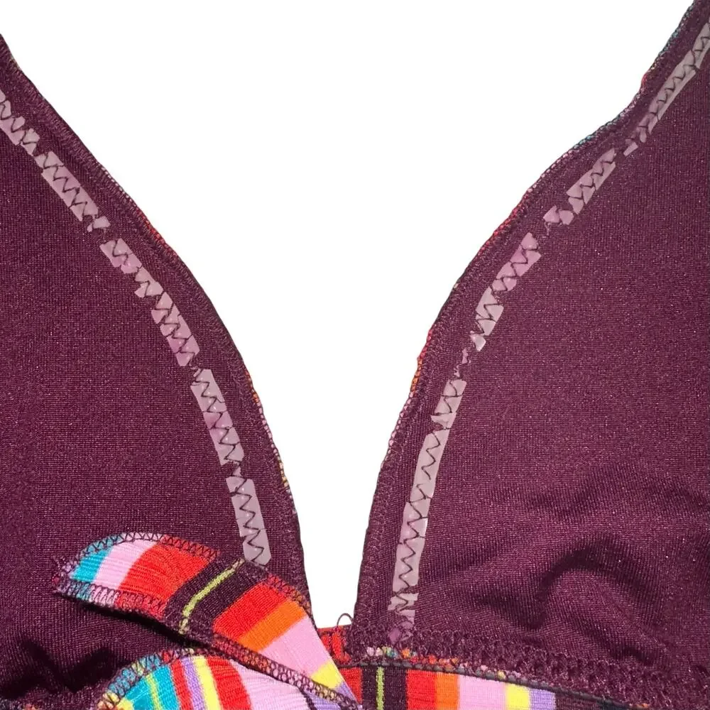Becca Retro Colorful Striped Triangle Halter Buckle Bikini Swim Set Size Large - Picture 15 of 15